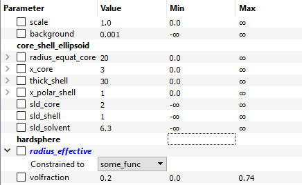Example of enabled functional constraint in QT GUI, as child row of the parameter